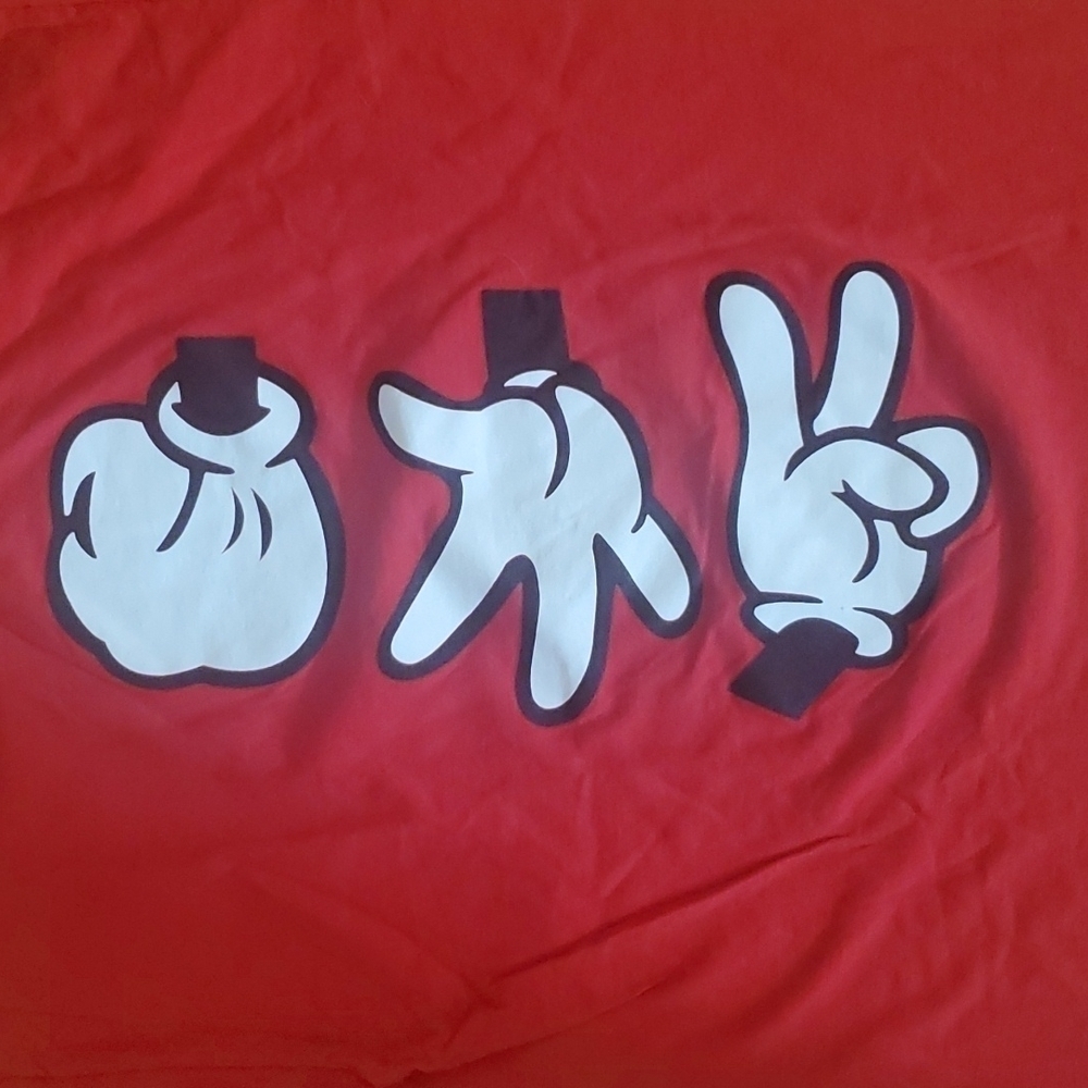 Disney Mickey Mouse Hands Rock, Paper, Scissors Red T-shirt. - Picture 2 of 6